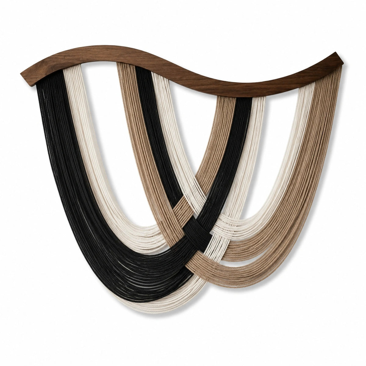 Wandteppich 80 x 70 cm aus Holz und Baumwollkordel in Braun Schwarz Beige - Boho Wanddekoration