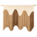 Wandteppich 100 x 90 cm aus Textilkordel in Beige/Braun mit Holzstab im Boho-Stil