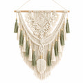 Makramee Wandbehang 60 x 90 cm Baumwollkordel Creme Grün Boho Wanddekoration