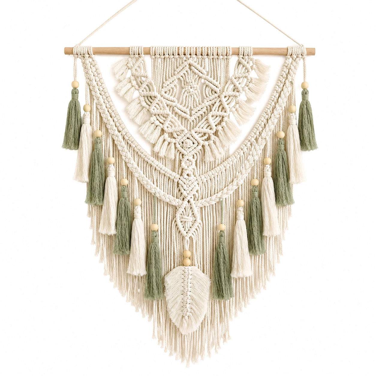 Makramee Wandbehang 60 x 90 cm Baumwollkordel Creme Grün Boho Wanddekoration