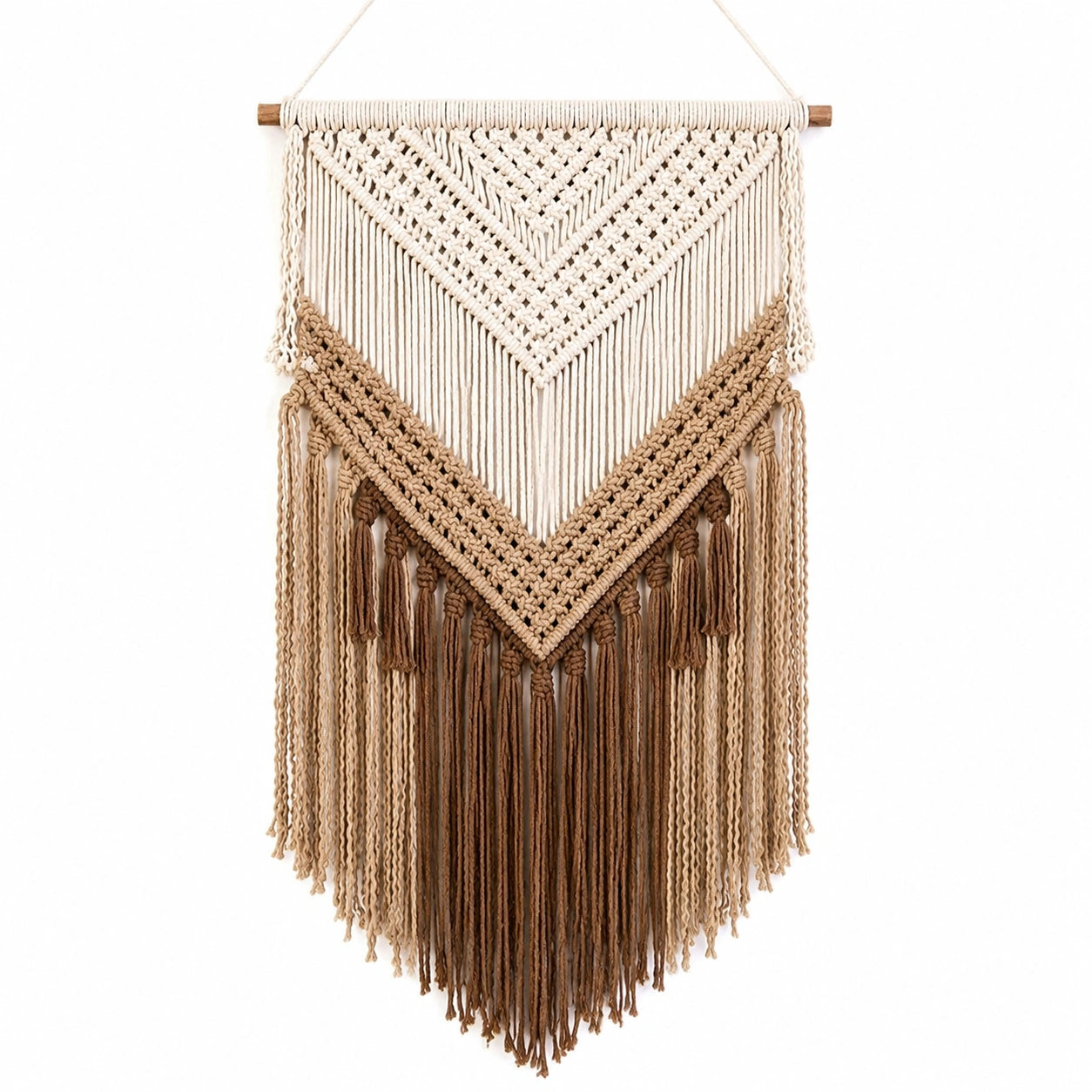 Makramee Wandbehang 50 x 90 cm aus Baumwollkordel Beige Braun im Boho Stil