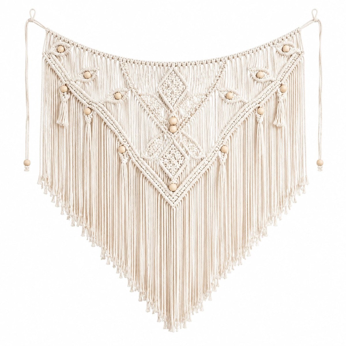 Makramee Wandbehang 90 x 100 cm Baumwolle Creme Boho Fransen