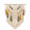 Makramee Wandbehang 50 x 80 cm aus Baumwolle in Creme Salbeigrün und Senfgelb im Boho-Stil