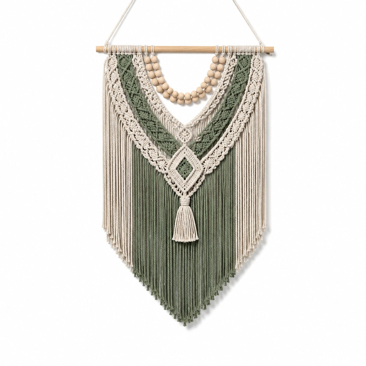 Makramee Wandbehang 45 cm x 85 cm Baumwolle Grün Creme Boho