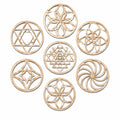 7-teiliges Wanddekoration Set 30 cm aus Holz Natur mit geometrischem Muster