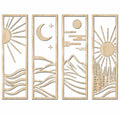 Wanddekoration 4er Set 30 cm x 90 cm Holz Natur Landschaftsmotiv
