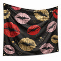 Wandteppich 150 x 130 cm Polyester Schwarz mit Lippenmotiv und Ösen