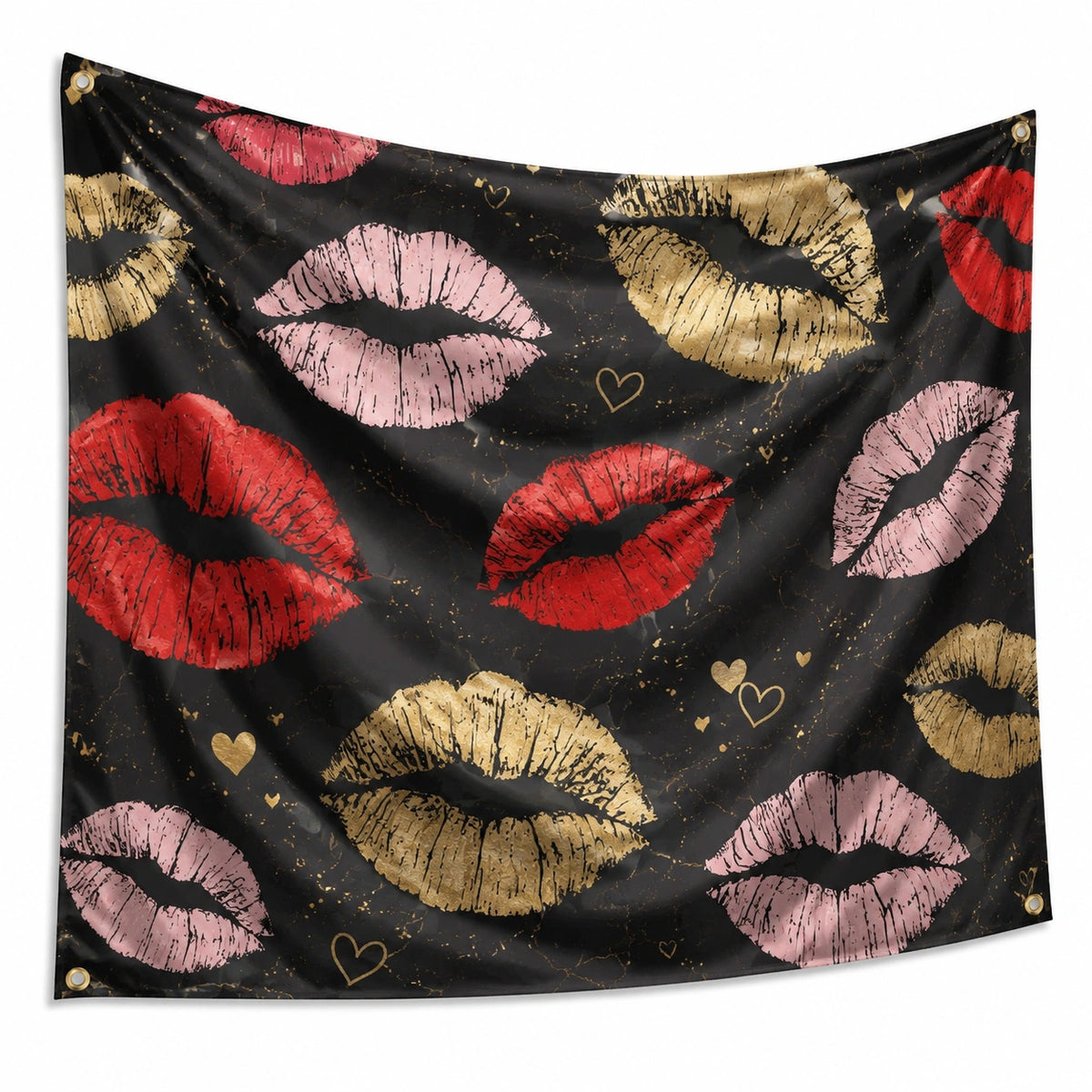 Wandteppich 150 x 130 cm Polyester Schwarz mit Lippenmotiv und Ösen