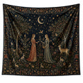 Wandteppich 150 x 150 cm aus Stoff Dunkelblau mit Mond Blumen und Figurenmotiv