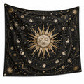 Wandteppich 150 cm x 150 cm aus Polyester Schwarz Gold mit Sonnen Mond und Sternenmotiv