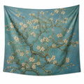 Wandteppich 150 x 130 cm Polyester Türkis mit Blütenzweig Motiv für Wanddekoration