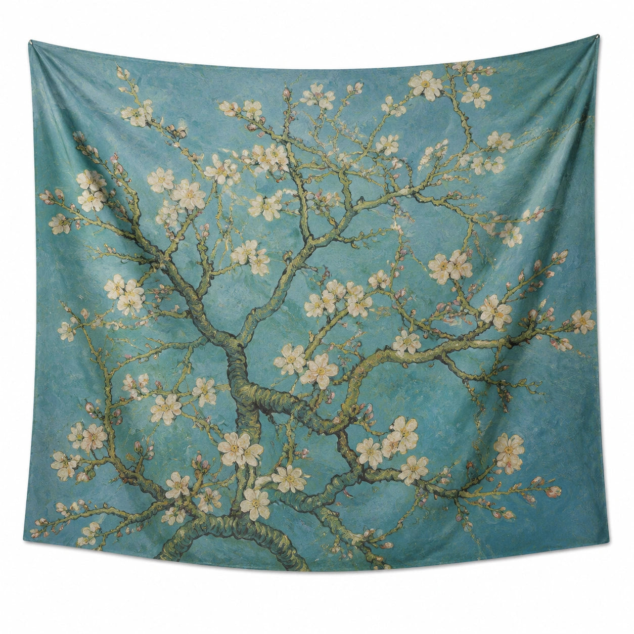 Wandteppich 150 x 130 cm Polyester Türkis mit Blütenzweig Motiv für Wanddekoration