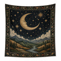 Wandteppich 150 x 130 cm Textilgewebe Dunkelblau Mond Sterne Landschaft Vintage Dekoration